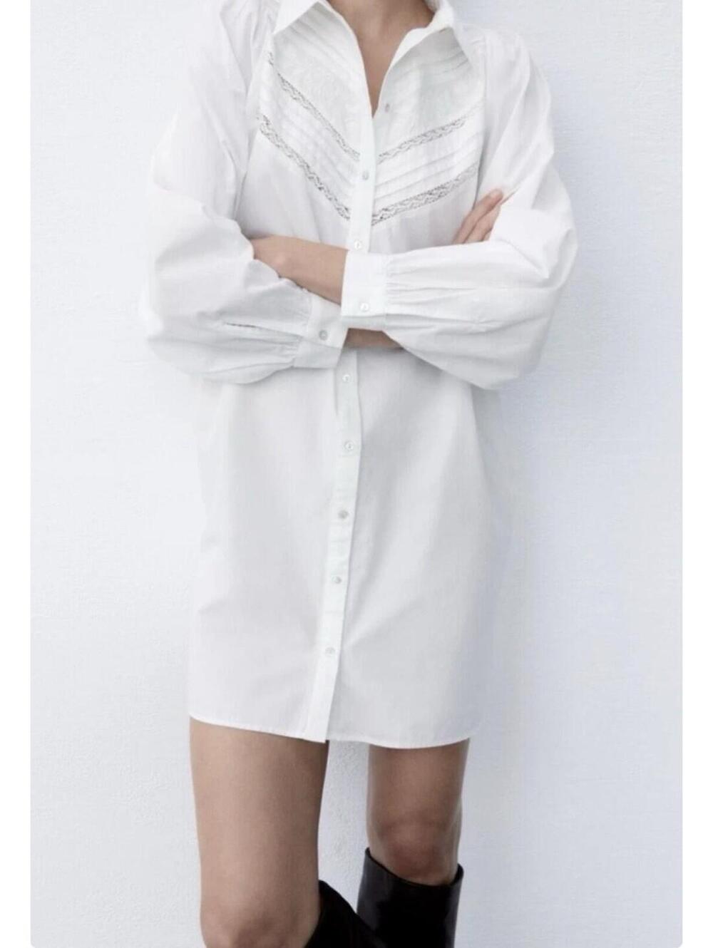 Zara White Button-Down Shirt Dress